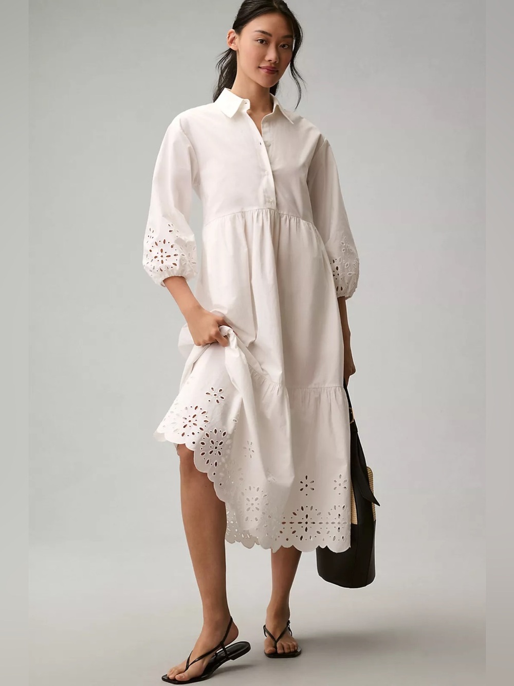 Maeve Anthropologie The Bettina Tiered Shirt Dress Eyelet Edition Eyelet Midi